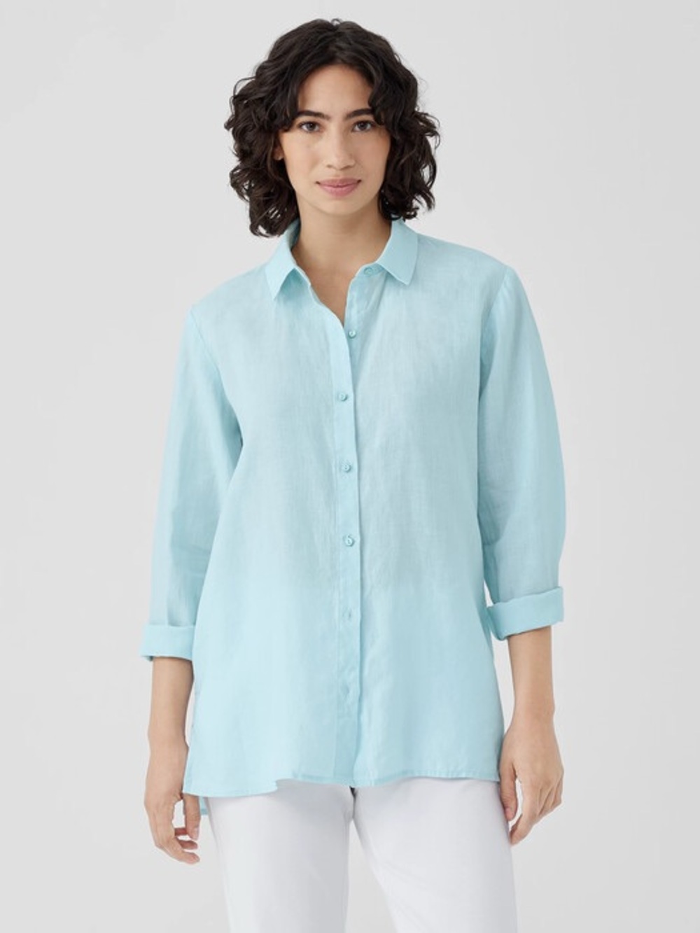 Eileen Fisher 100% Organic Linen Long Sleeve Classic Shirt – Medium